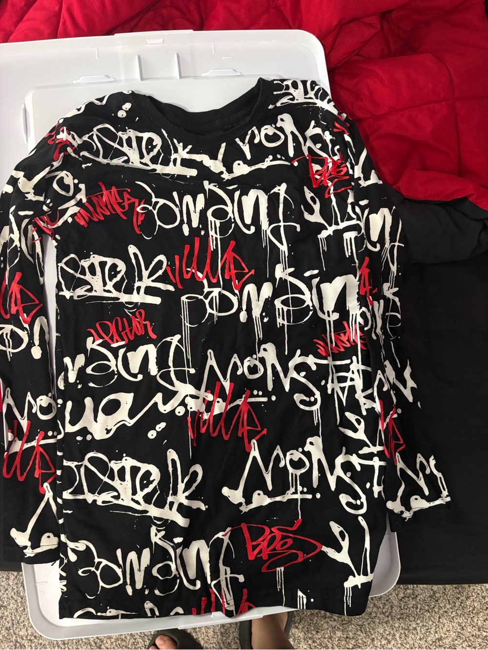Men's Black Graffiti Print Sweater - Street Style